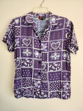 Harman Purple Patterned Short-Sleeve Button-Down Shirt